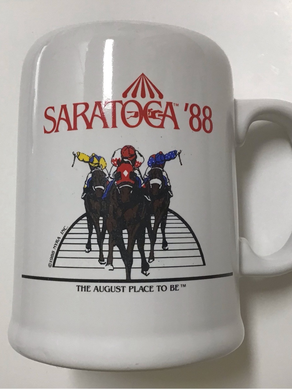 Saratoga '88 Horse Racing Souvenir Coffee Mug Ceramic Beer Tankard NY Vintage